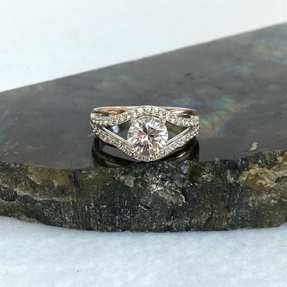 Sterling Silver 925 JA 10K Rose Gold 7MM Round Cubic Zirconia Ring Sz 7.75 - Picture 2 of 16